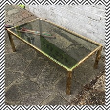 Vintage Italian Stylised MCM Brass & Glass Coffee Table Hollywood Regency Rare