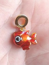 Bracelet Charm Goldfish Carp Sterling Silver 925 Gold Plated + Silk Purse