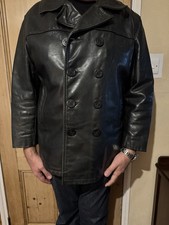 Schott Men's Vintage Leather Pea Coat Black Size XL /44