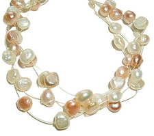 Real white cream freshwater pearls illusion bridal organza ribbon femme bracelet