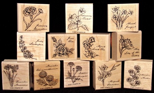 Birthday flower rubber stamps - rubber,