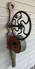 Antique Blacksmith Hand Crank Bellows Forge Blower Fan, English Brass & Wood HTF