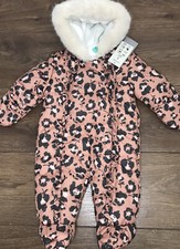 George Girl Hooded Pink Leopard Print Pram Suit / Snow Suit Age 0-3 Months