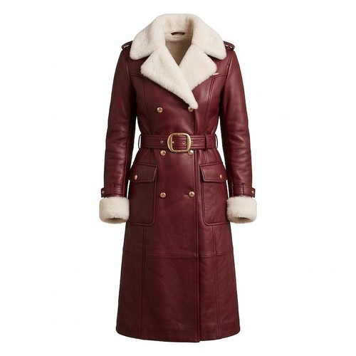 Burgundy leather trench coat - burgundy,