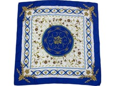 Coronation 2023 Silk Scarf Blue Gold Floral Design 86cm Square