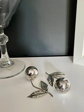 Miniature Vintage Danish Silver Cherry Shape Salt Shaker & Pepper Pot Pepperette