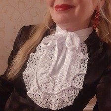 White  Velour & Lace Jabot Victorian Georgian Regency Collar Cravat Fancy Dress