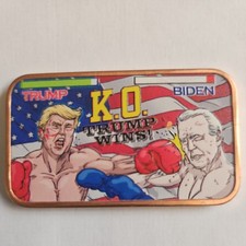 Rare 1 oz Colorized Trump Biden Copper Bar KO TRUMP WINS Boxing. "Punch Out"