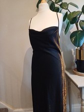 Y2K 90s 00s Dorothy Perkins Black Gold Shimmer Long Dress Cowl Neck 12
