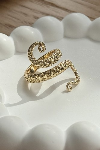 Golden octopus ring - golden,