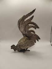 Antique Collectable Silver Bronze/Brass Rooster/Cockerel Figurine Ornament 9"