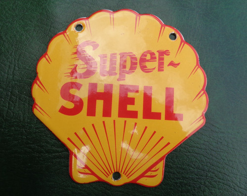 Enamel sign super shell - enamel,