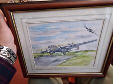 WW2 RAF LANCASTER OF 6.7 SQUADRON RETURNS TO BASE. ORIGINAL WATERCOLOR PAINTING