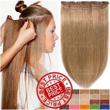 One Piece Clip In On Remy 100% Human Hair Extensions Weft 3/4 Full Head Straight