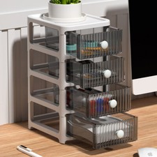 2-4 Tier Small Desktop Storage Unit Drawers Organizer Office Storage Box Plastic