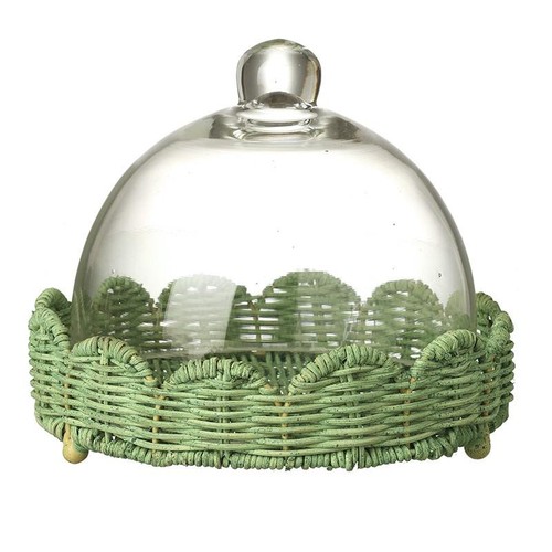 Glass cloche green woven - &,