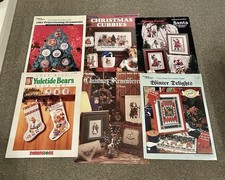 Vintage Christmas Cross Stitch Books 1990s USA Crafts Baubles Santa Retro 
