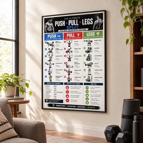 Push pull legs workout poster - push,