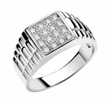 Sterling Silver Men's Simulated Diamond Rolex Signet Ring size P to Z+1