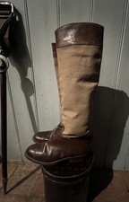 Vintage Canvas And Leather Boots, Officers, British Indian Army, Riding.