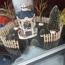 HOLIDAY TIME SANTA’S GAZEBO “ Visit With Santa” Picket Fence, Christmas Trees