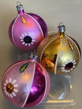 3x Antique Mercury Glass Christmas Tree Ornaments Decorations Large Hand painted