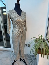 Next Gold Snake Print Knot Midi Dress - UK 6
