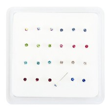 24-Sterling-Silver- 8 Colour -Claw-Set- Crystal-Nose-Studs  Piercing- Boxed
