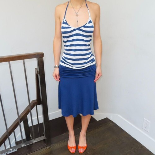 Women blue and white dress - blue,