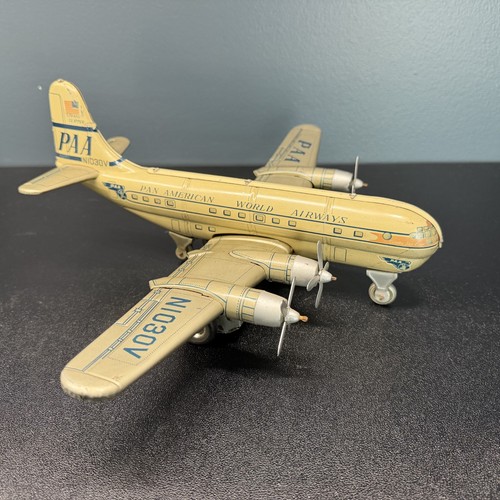 Vintage tin friction airplane - vintage,