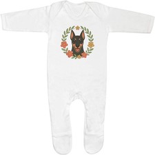 'Doberman Floral Wreath' Baby Romper Jumpsuits / Sleep suits (SS058328)