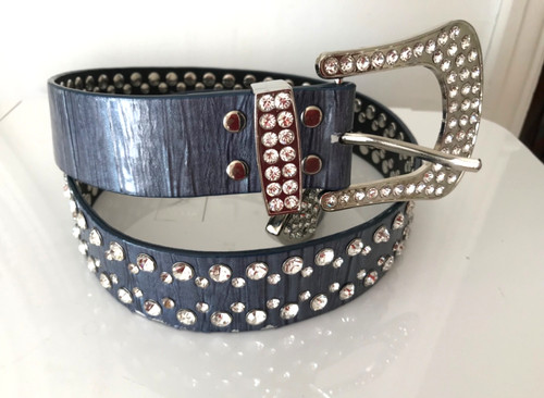 Blue silver studded belt - blue,