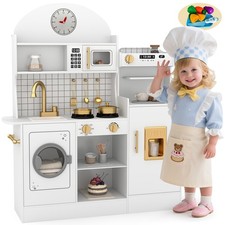 JOYLDIAS Kids Wooden Pretend Kitchen Playset Cooking Washing Machine Toy Light