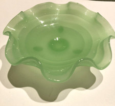 FENTON JADE THREE TOED FOOTED CRIMPED TOP 7" BOWL VINTAGE 1920'S