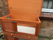 Pawhut 2 Tiers Double Decker Wooden Rabbit Hutch Pet Cage - 90cm