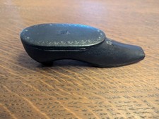 Antique Black Pique Papier Mache Shoe Snuff Box Victorian Edwardian Inlaid 