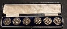 ANTIQUE CASED SET OF 6 ART NOUVEAU HALLMARKED  SILVER BUTTONS