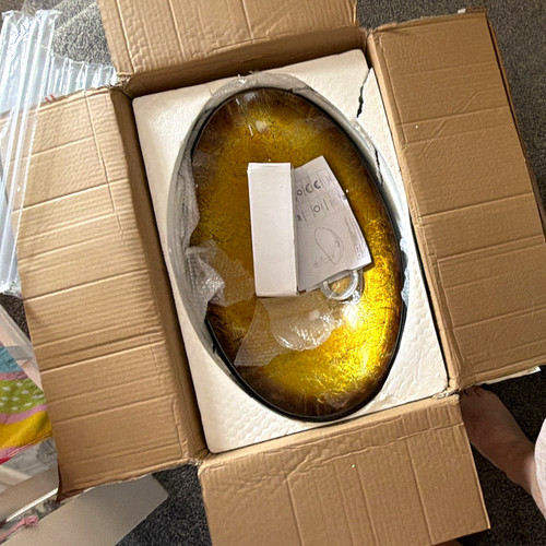Gold glass oval vessel - glass,