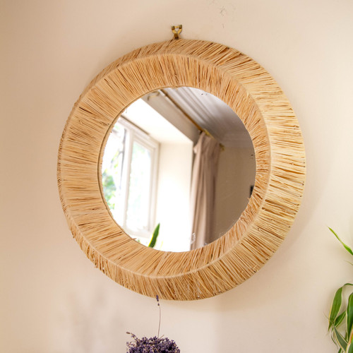 Moroccan round raffia mirror - moroccan,