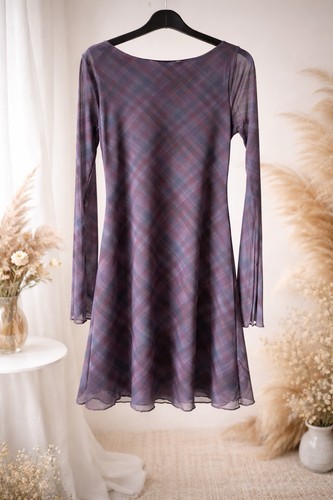 Sheer plaid long - -sleeve, a-line