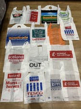 Vintage Plastic Carrier Shopping Bags Bundle. 15 Bags. Some New Some Used.