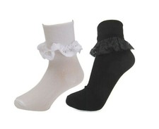 6 Pairs Black White Girls Frilly Lace Ankle Trainer Socks Size age 2-13+ years