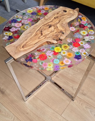 Round floral resin wood - round,