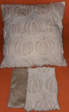 Soft Plush Beige Pumpkins Cushion Covers Autumn Faux Fur Set of 2 New