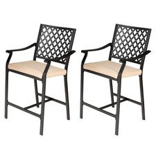 Outdoor Bar Height Chairs 2 Pack Patio Bar Stools Set W/ Soft Seat Cushions