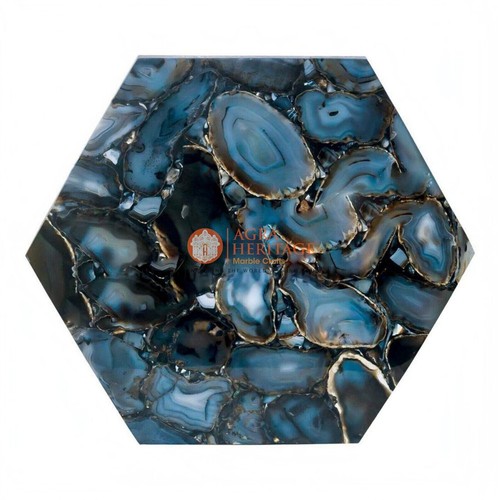 Blue agate hexagon side - blue, coffee