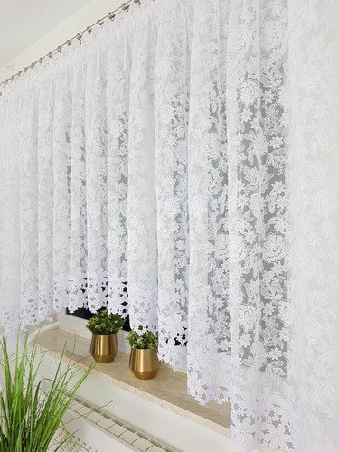 White lace curtain 300x160cm - white,