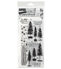 Stampers Anonymous Tim Holtz  Stamps + Stencil Bottlebrush Trees  THMM173