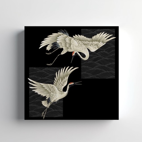 Black white japanese - white, crane