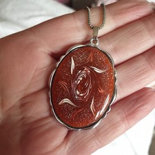 Vtg 80s 90s Necklace & Bracelet Set Silvertone Orange Cream Stylised Rose Swirls